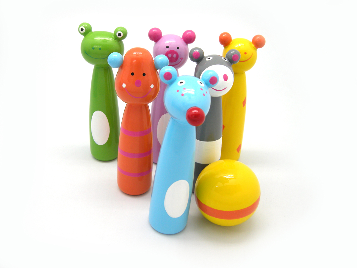 wooden animal bowling set